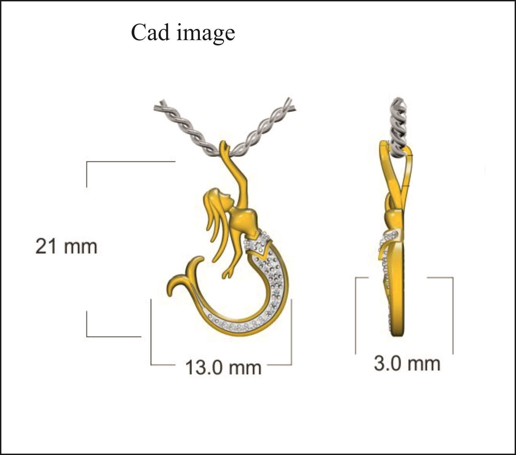 Ravissez la sirène qui sommeille en elle avec ce pendentif en diamant enchanteur. Le poids total des diamants est de 0,06 ct et il est suspendu par une chaîne en câble. Fabriqué par nos experts en or jaune 14 carats et serti de 24 diamants ronds en