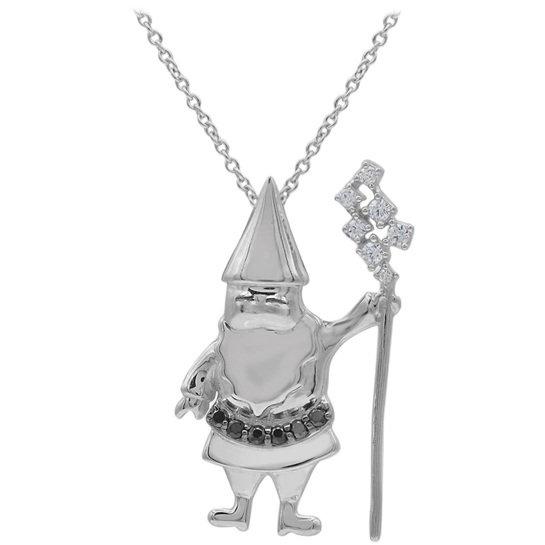TJD 0.07 Carat Black 
White Diamond 14K White Gold Santa Claus Fashion Pendant