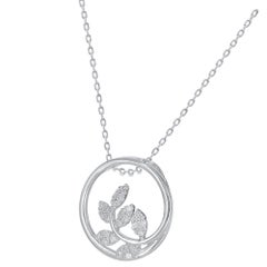 TJD 0.07 Carat Natural Diamond 14 Karat Gold Vine Circle Pendant Necklace