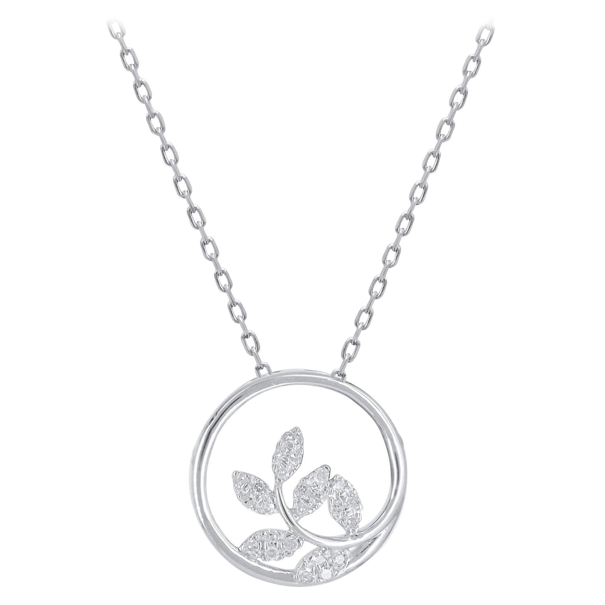 TJD Collier pendentif rond vigne en or 14 carats avec diamants naturels de 0,07 carat