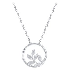 TJD 0.07 Carat Natural Diamond 14 Karat Gold Vine Circle Pendant Necklace
