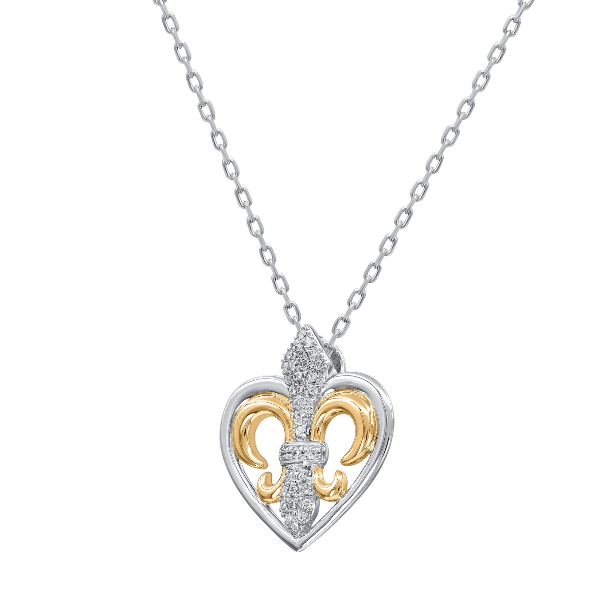 A dazzling look for a day or evening, this heart pendant makes a brilliant addition to her wardrobe. These pendants are studded with 34 single cut natural diamonds in pave and prongs setting. and pendant crafted in 14 karat two tone gold. Diamonds