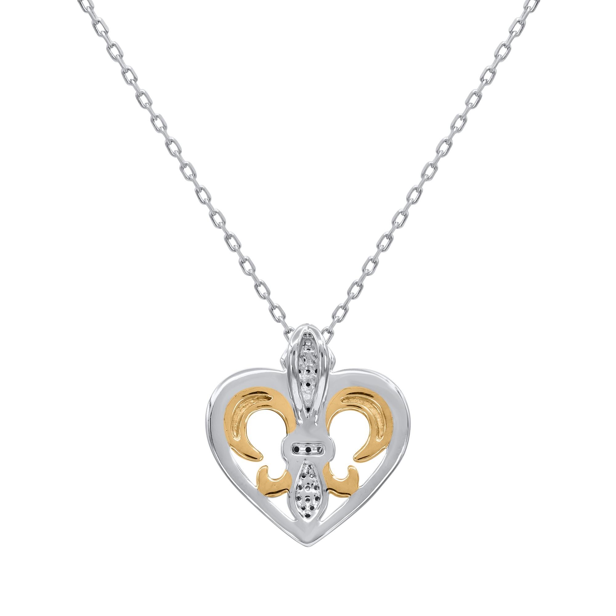 Modern TJD 0.07 Carat Natural Diamond 14 Karat Gold Fleur-de-Lis Heart Pendant Necklace For Sale