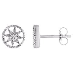 TJD 0.07 Carat Natural Diamond White Gold Circle Frame Star Stud Earring