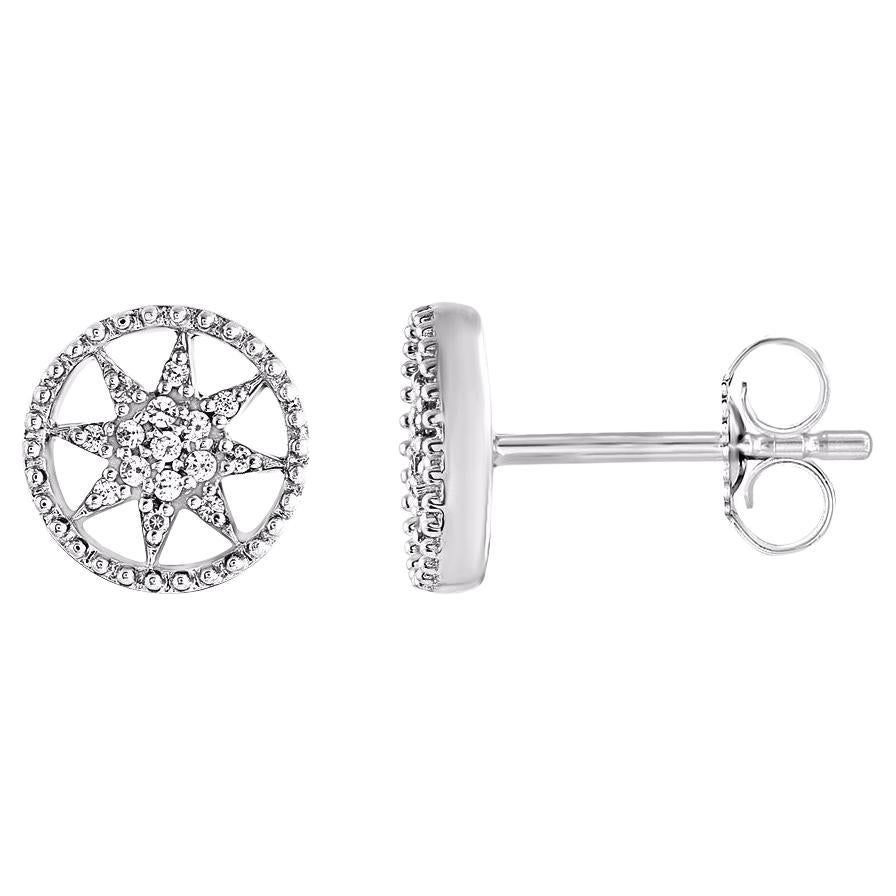 TJD 0.07 Carat Natural Diamond White Gold Circle Frame Star Stud Earring