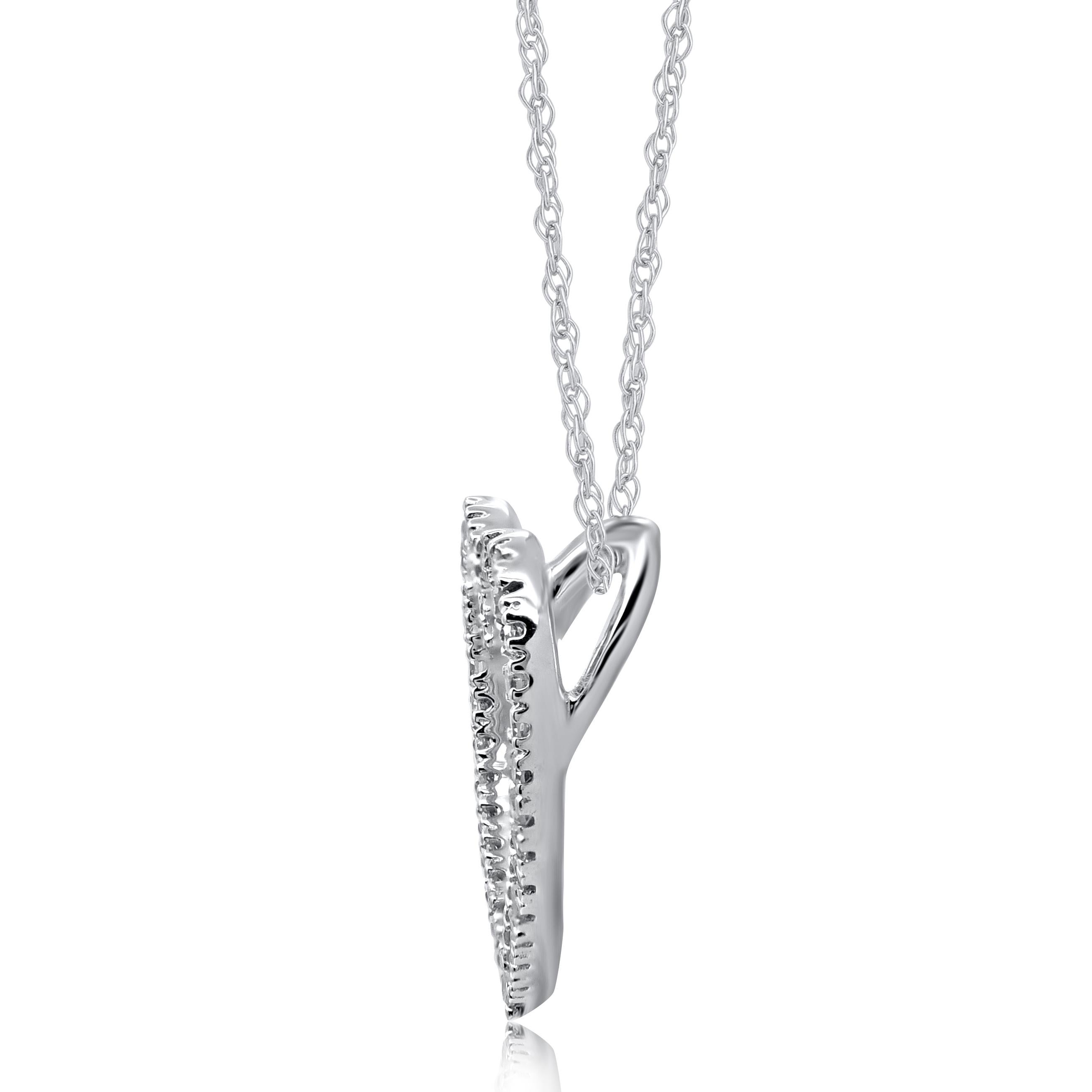 Romantic TJD 0.07 Carat Natural Round Cut Diamond 14 Karat White Gold Heart Necklace For Sale