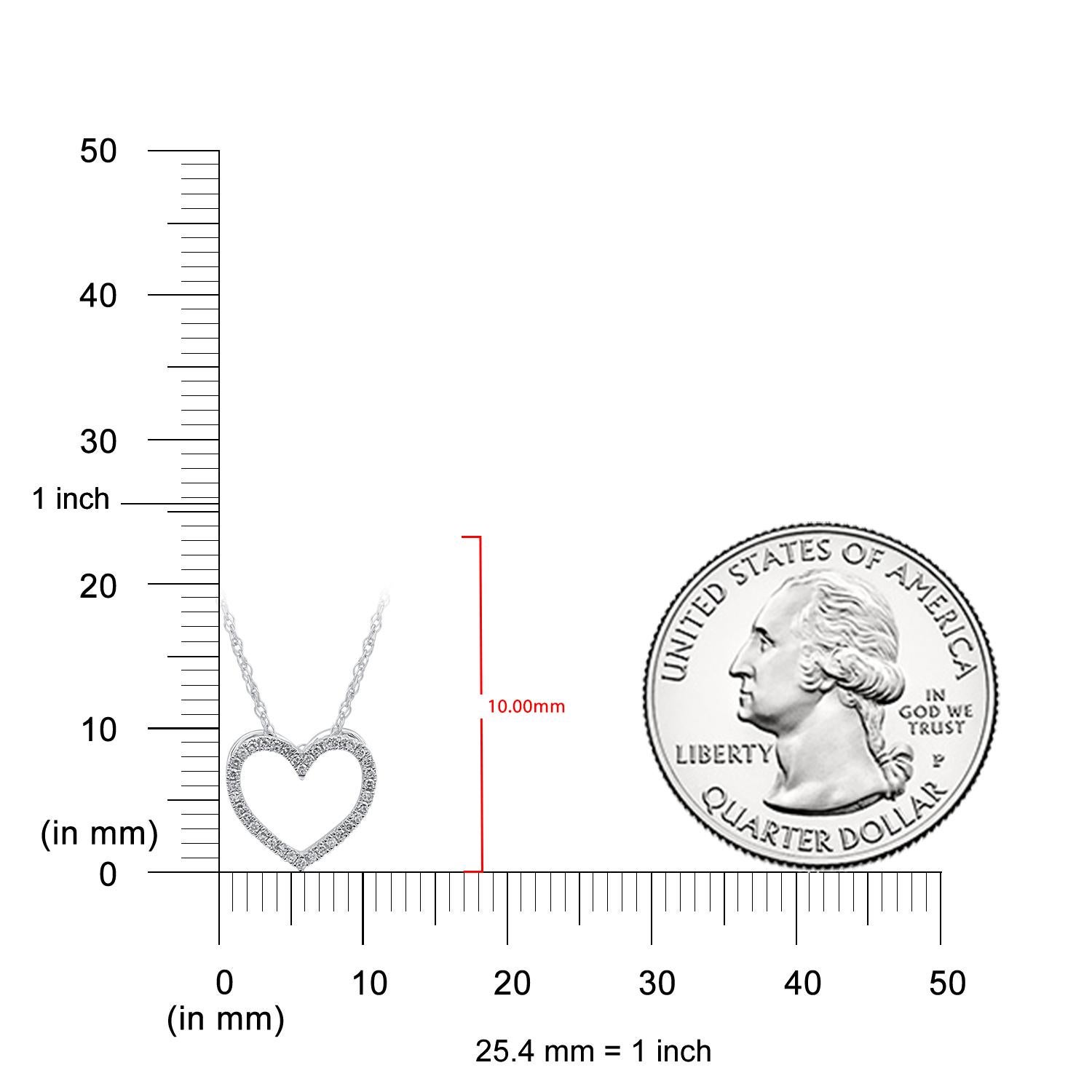 TJD 0.07 Carat Natural Round Cut Diamond 14 Karat White Gold Heart Necklace In New Condition For Sale In New York, NY