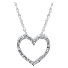 Collier cœur en or blanc 14 carats avec diamants naturels taille ronde de 0,07 carat TJD