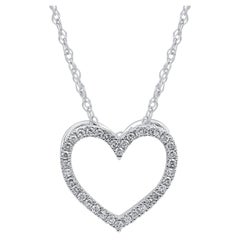 TJD 0.07 Carat Natural Round Cut Diamond 14 Karat White Gold Heart Necklace