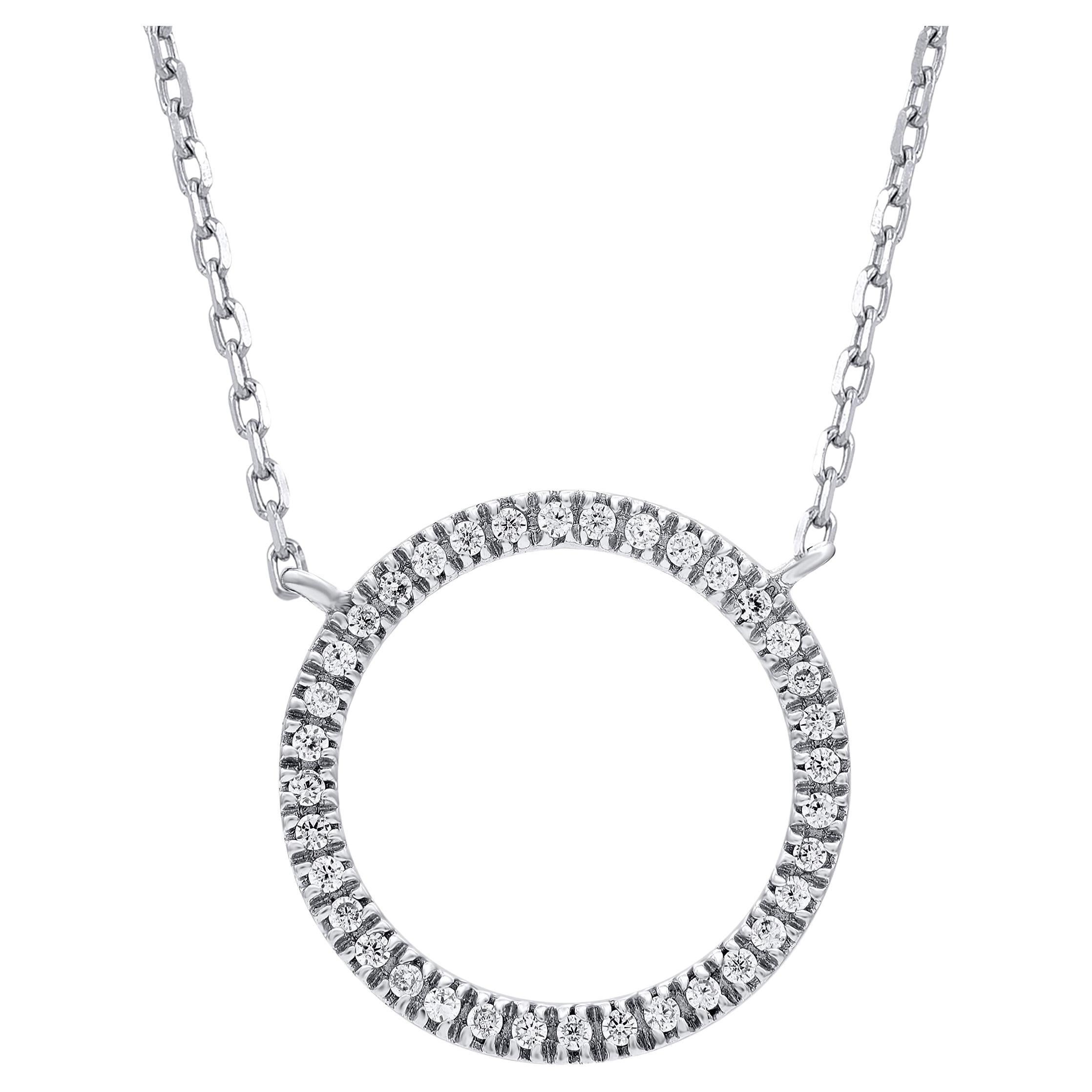 TJD 0.07 Carat Natural Round Diamond Eternity Circle Necklace in 14KT White Gold For Sale
