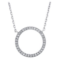 TJD 0.07 Carat Natural Round Diamond Eternity Circle Necklace in 14KT White Gold