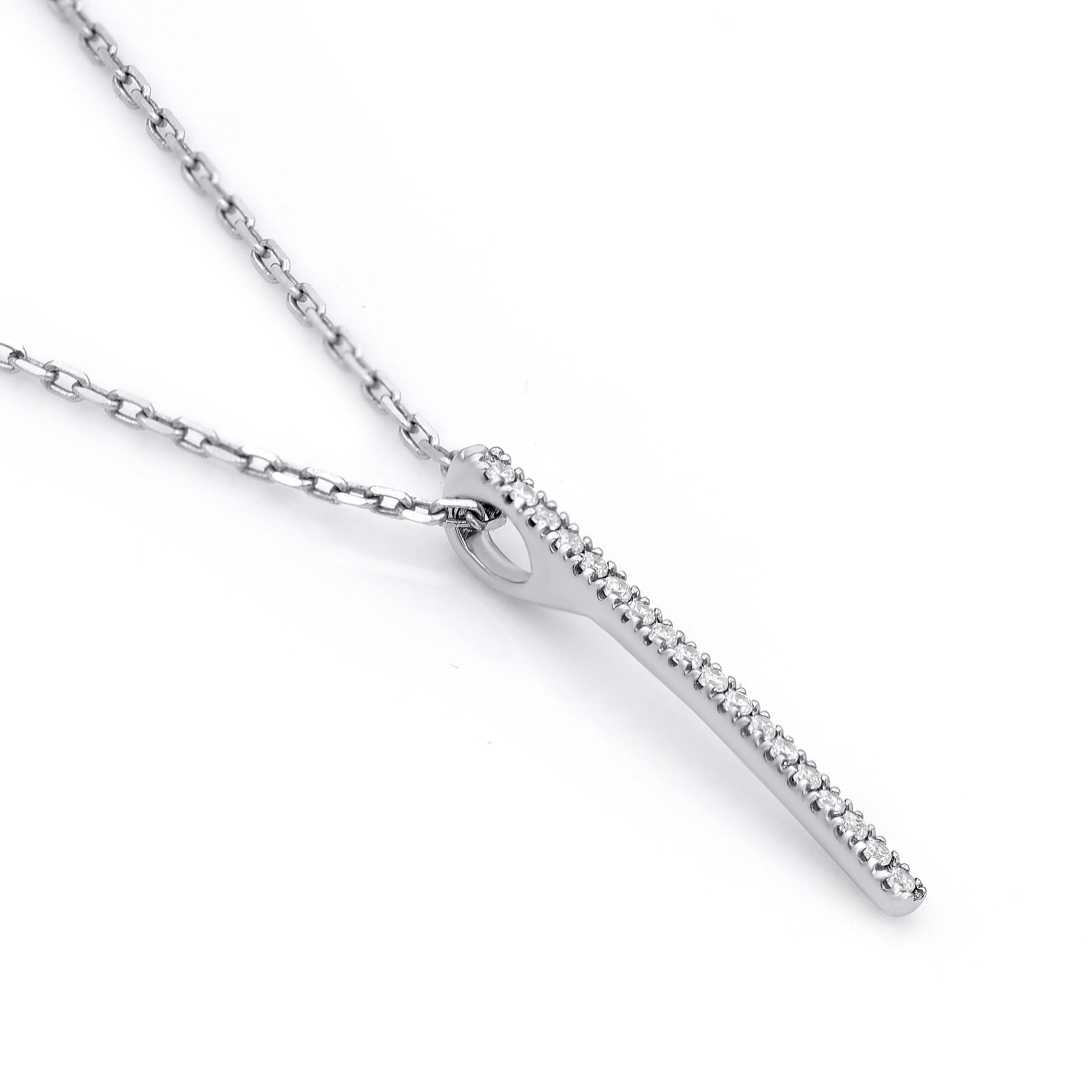 Make any day special with this gorgeous diamond pendant. This pendant is crafted from 14-karat white gold and features 18 single cut diamonds set in prong setting. H-I color I2 clarity and a high polish finish complete the brilliant sophistication