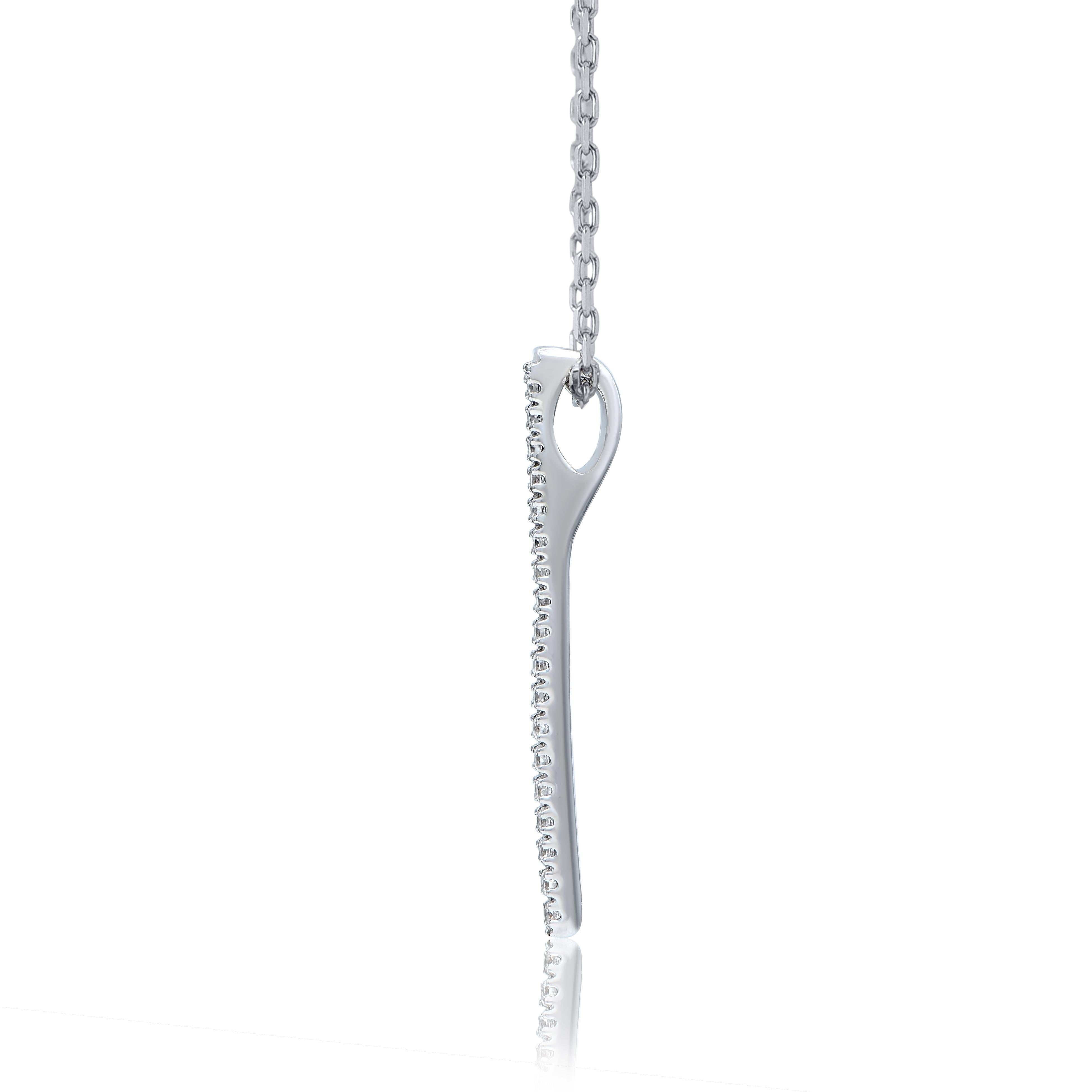 Contemporary TJD 0.07 Carat Natural White Diamond 14 Karat White Gold Vertical Bar Pendant For Sale