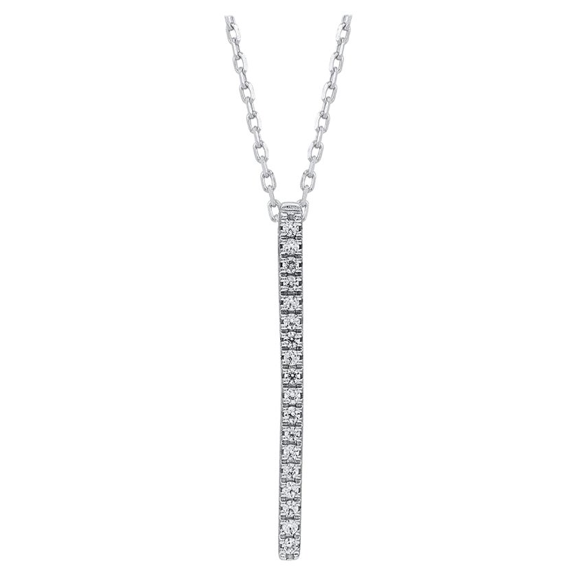 TJD 0,07 Karat natürlicher weißer Diamant 14 Karat Weißgold Vertikaler Bar-Anhänger