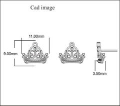 TJD 0.07 Carat Round Diamond Crown Motif Stud Earrings in 14K White Gold