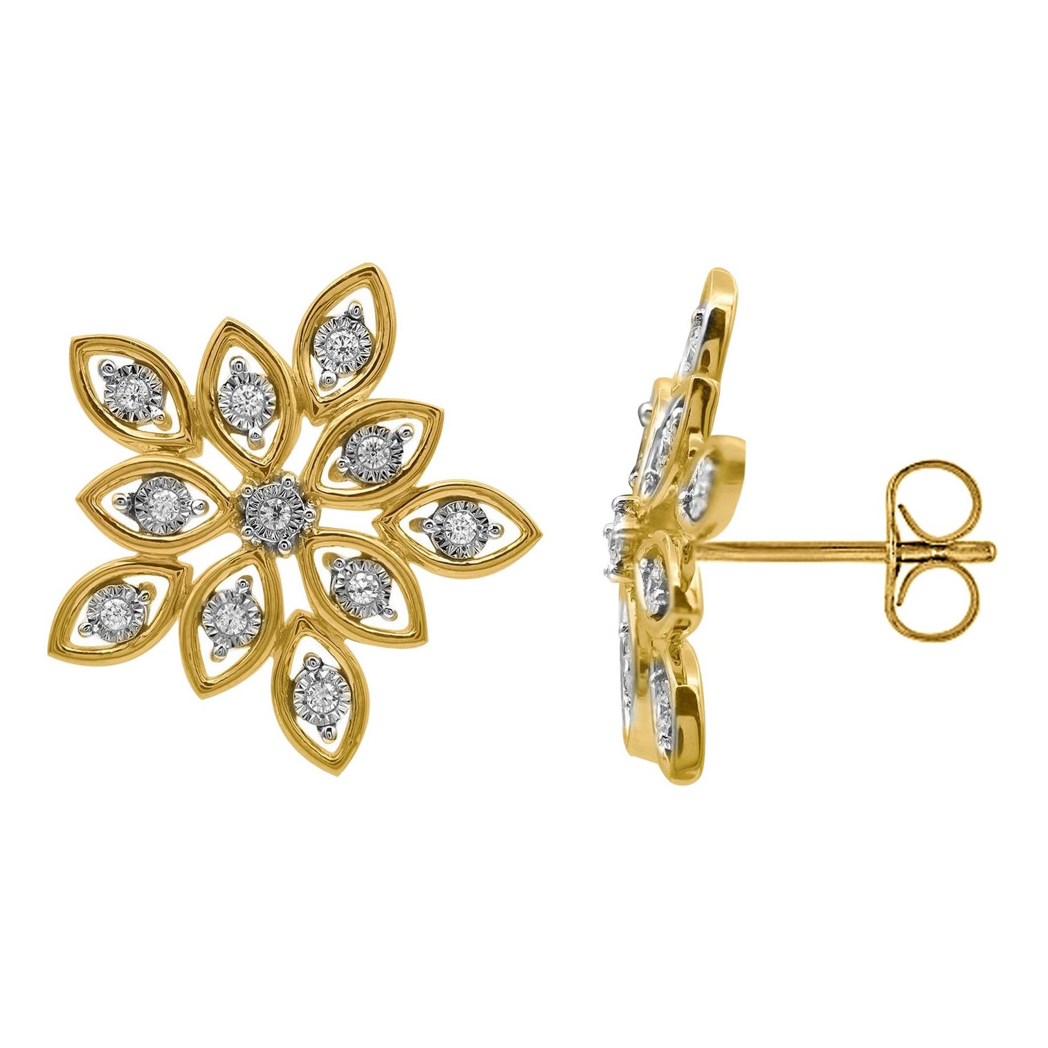 TJD 0.07 Carat Round Diamond 14 Karat Yellow Gold Designer Fashion Stud Earrings en vente