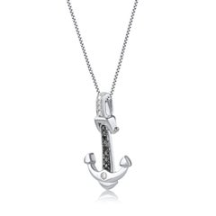 TJD Colgante de Ancla de Oro de 14 KT con Diamante Blanco de 0,07 Quilates y Diamante Negro Tratado