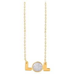 TJD 0.070 Carat Round Natural Diamond 14KT Yellow Gold LOL Word Necklace