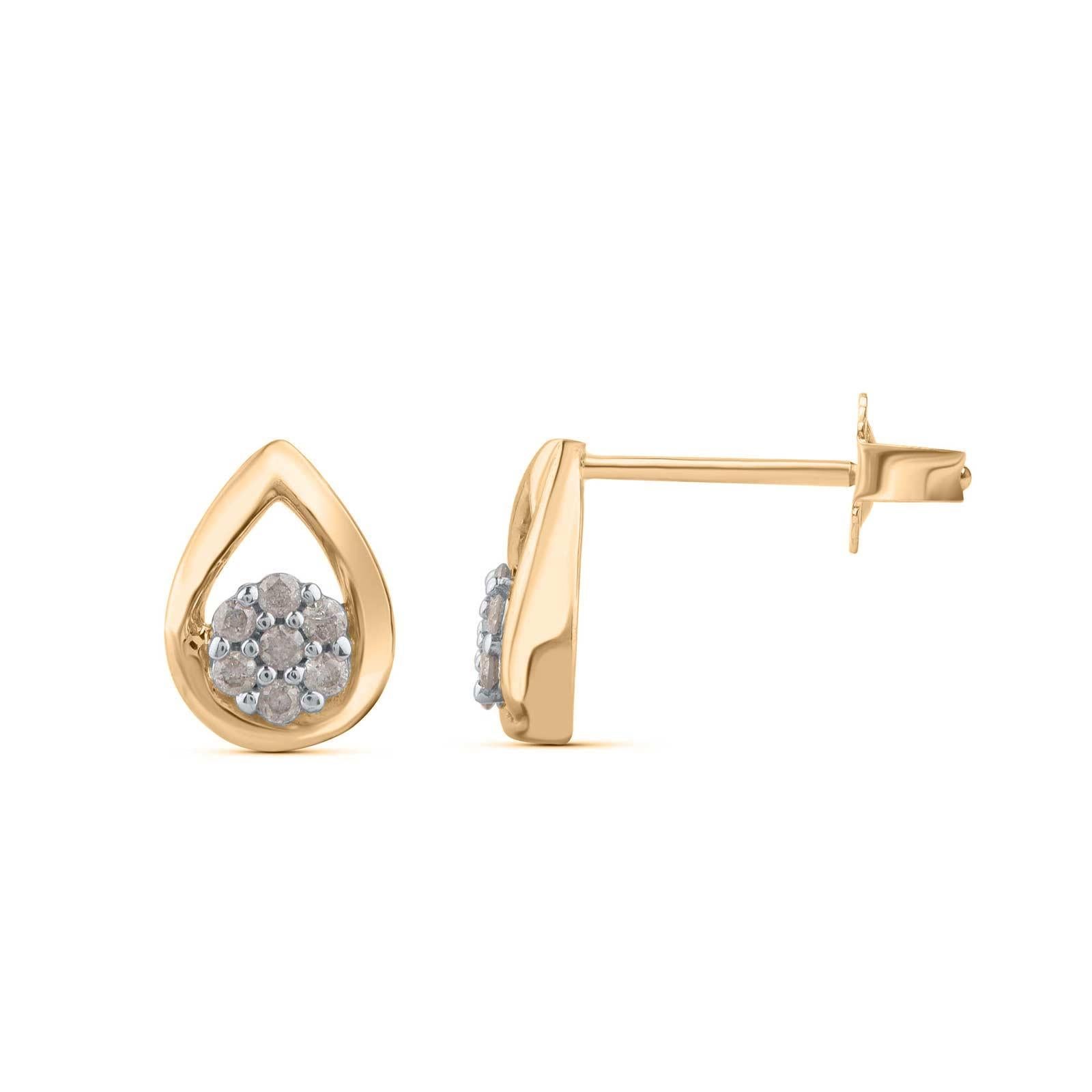 A glammed up look, perfect for a night on the town, these teardrop stud earrings are certain to delight. Expertly crafted in 14K yellow Gold, earring is cleverly filled with 14 brilliant cut diamond set in prong setting and shimmers in H-I color I2