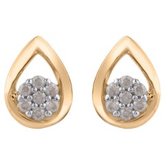 TJD 0,08 Karat Brillant Diamant 14KT Gelbgold Teardrop Floral Ohrstecker