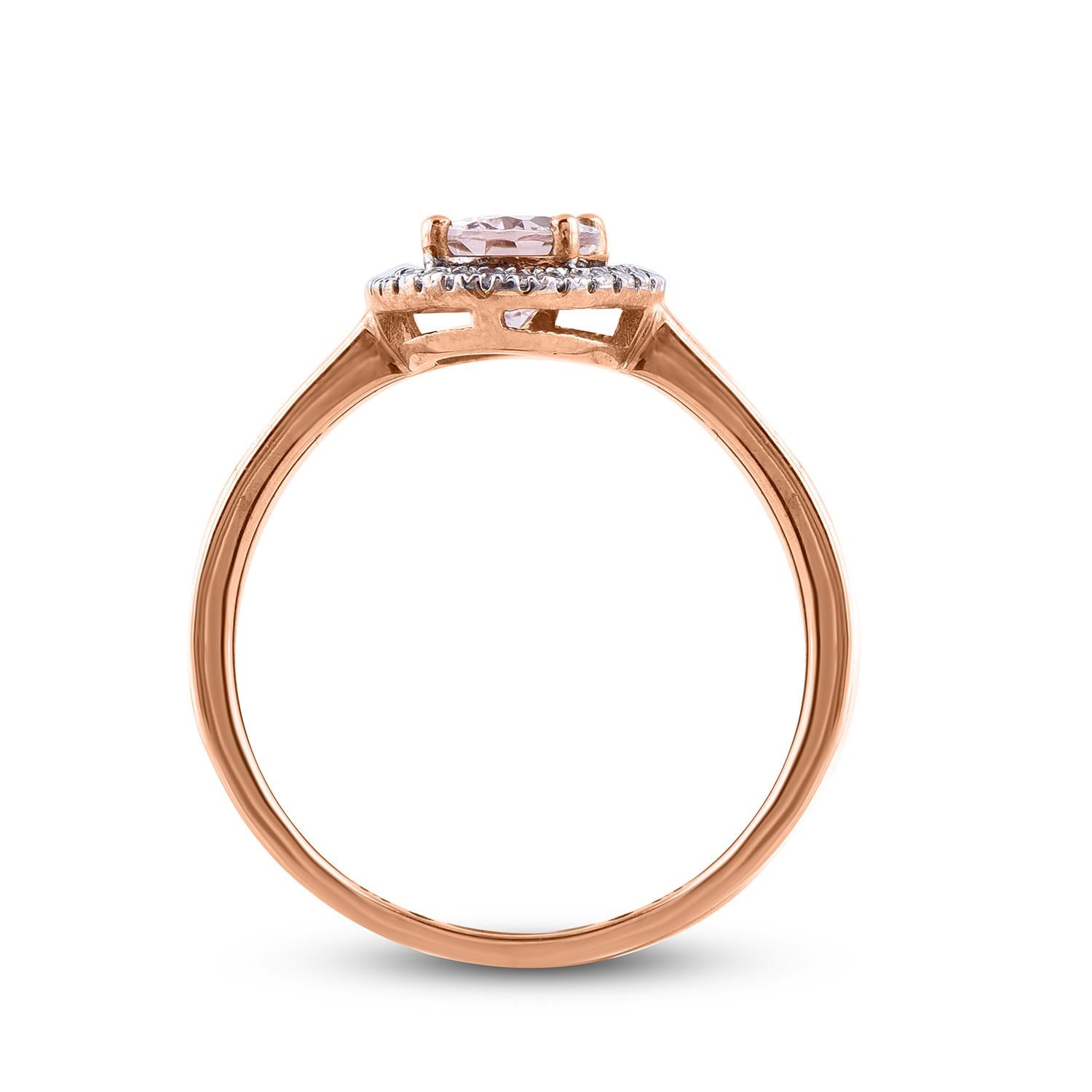 TJD 0.08 Carat Diamond and 7X5 mm Cushion Cut Morganite 14Karat Rose Gold Ring In New Condition For Sale In New York, NY
