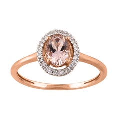 TJD 0.08 Carat Diamond and 7X5 mm Cushion Cut Morganite 14Karat Rose Gold Ring