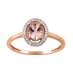 TJD Anello in oro rosa 14 carati con diamante da 0,08 carati e morganite taglio cuscino da 7X5 mm