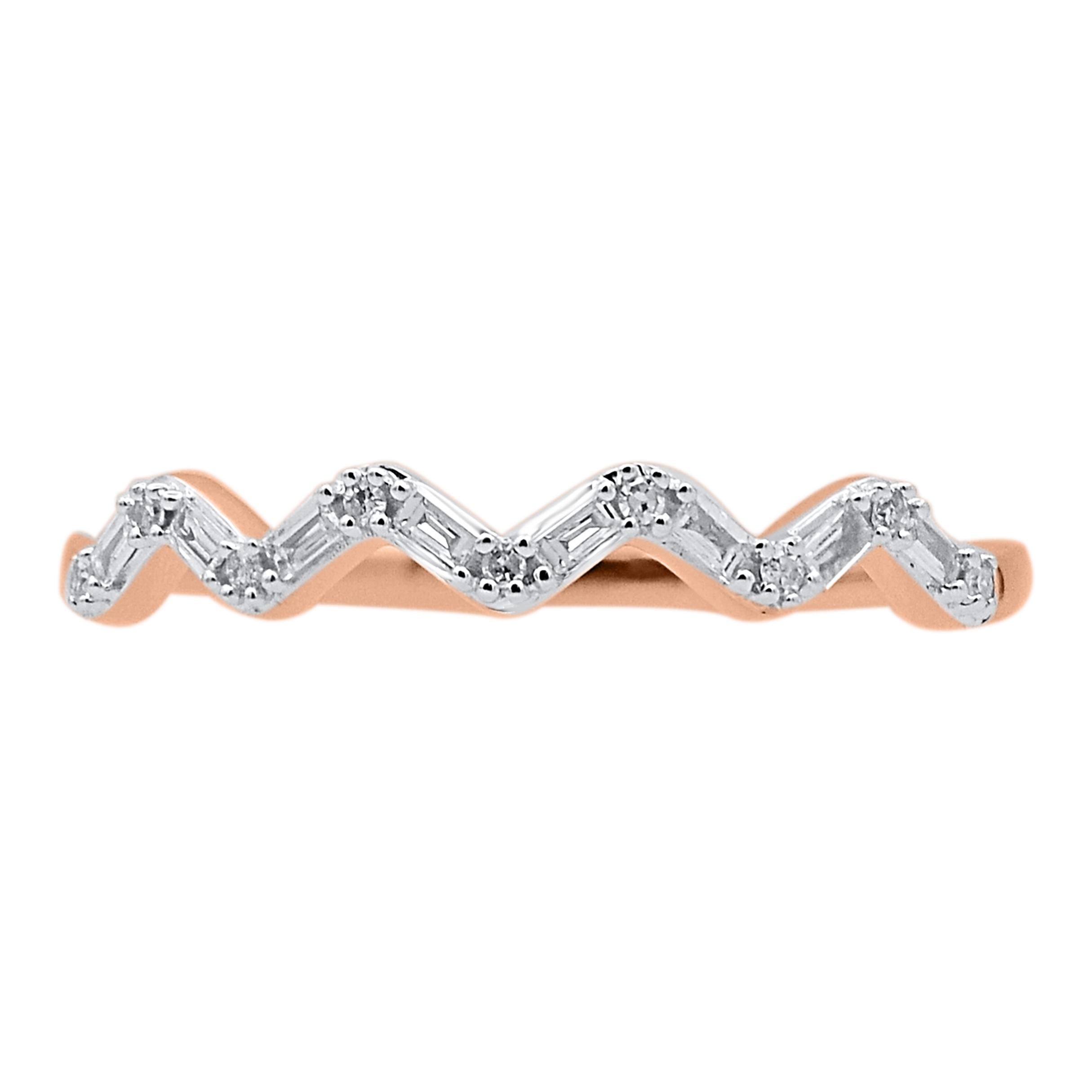 Contemporain TJD - Bague d'anniversaire en or rose 14 carats avec diamant naturel de 0,08 carat en forme de vague en vente