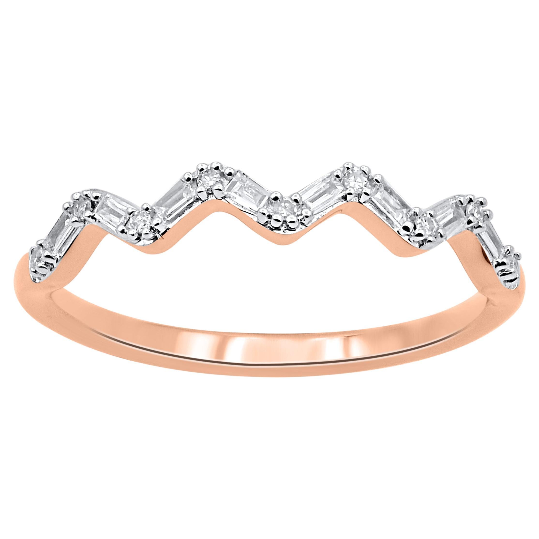 TJD 0.08 Carat Natural Diamond Wave Anniversary Band Ring in 14 Karat Rose Gold For Sale