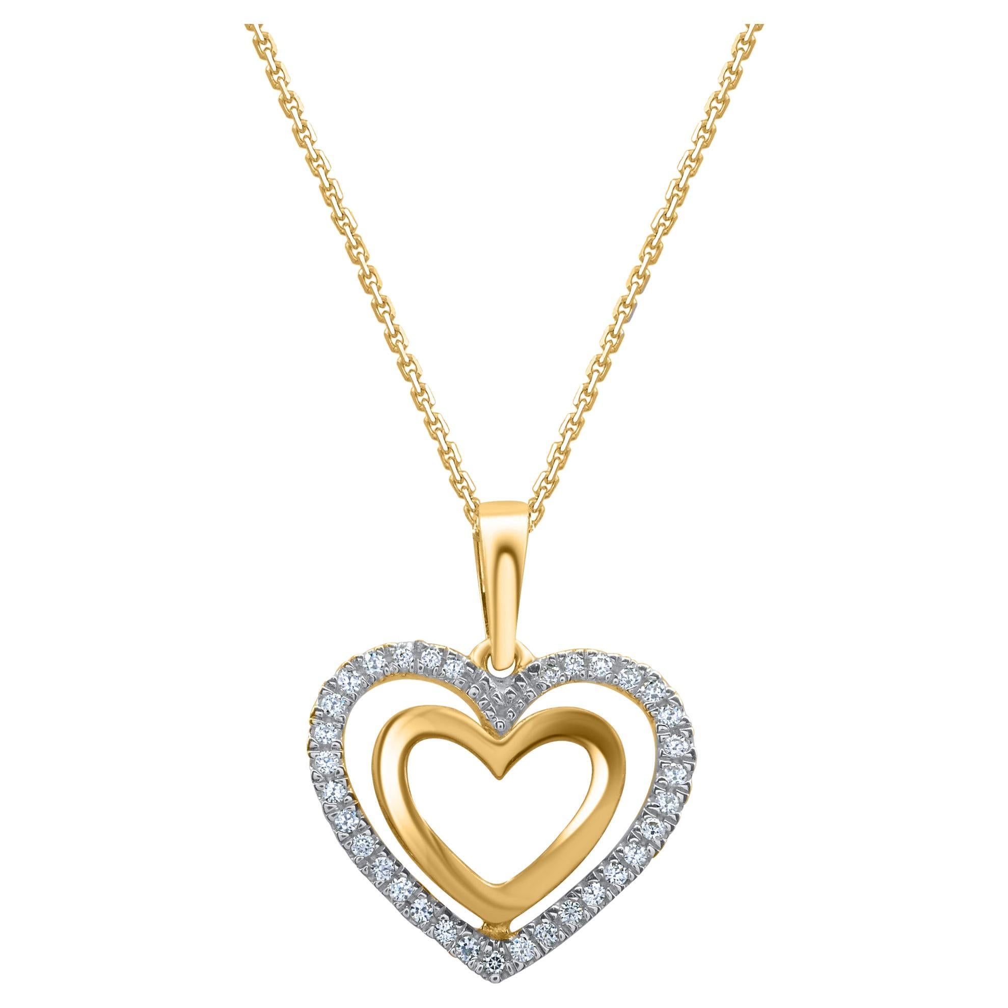 TJD 0.08 Carat Natural Round Cut Diamond 14 Karat White Gold Heart Pendant