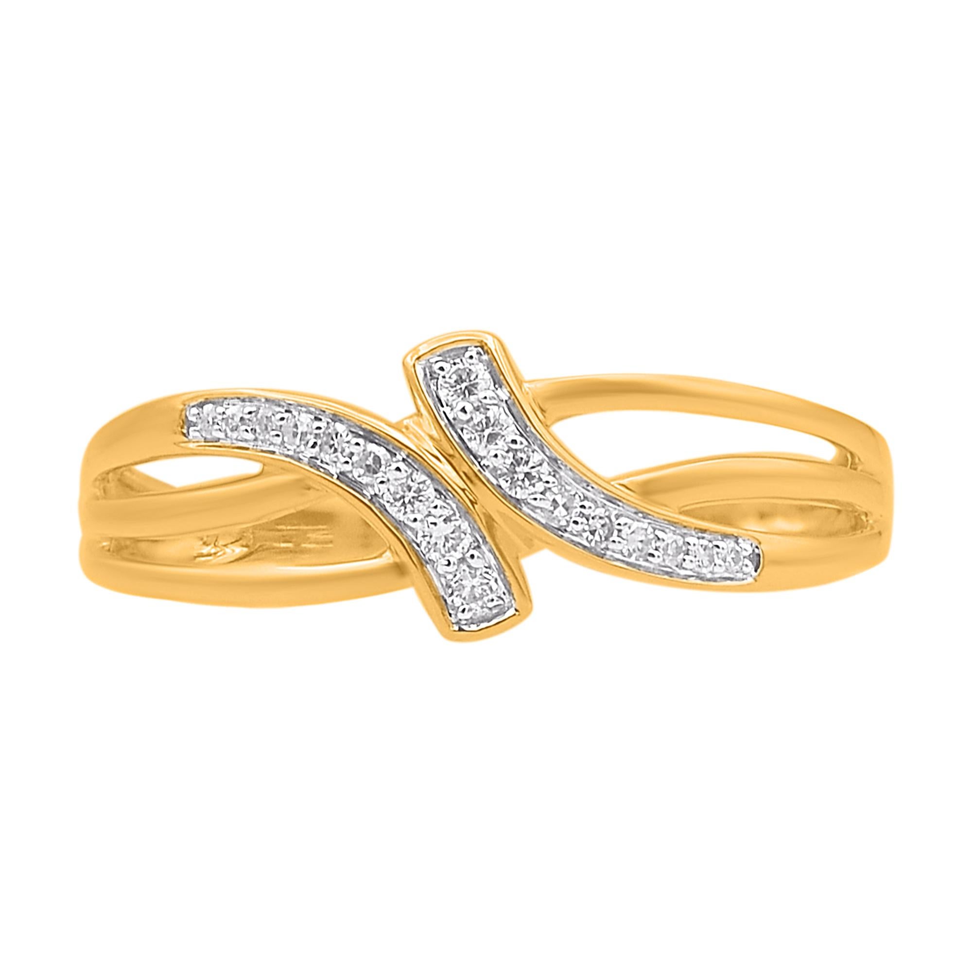 Dazzle and delight her with this stunning diamond engagement ring. The total weight of diamonds 0.08 carat, H-I color, I2 Clarity. This ring is beautifully crafted in 14K Yellow Gold and embedded with 18 round diamond set in pave setting is valuable