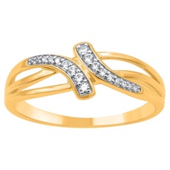 TJD 0.08 Carat Natural Round Cut Diamond 14KT Yellow Gold Bypass Promise Ring