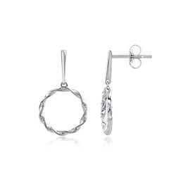 TJD 0.08 Carat Diamond Circle Dangle Earrings in 14 Karat White Gold