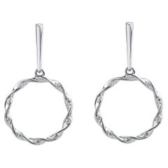 TJD 0.08 Carat Natural Round Diamond 14 Karat White Gold Circle Dangle Earrings