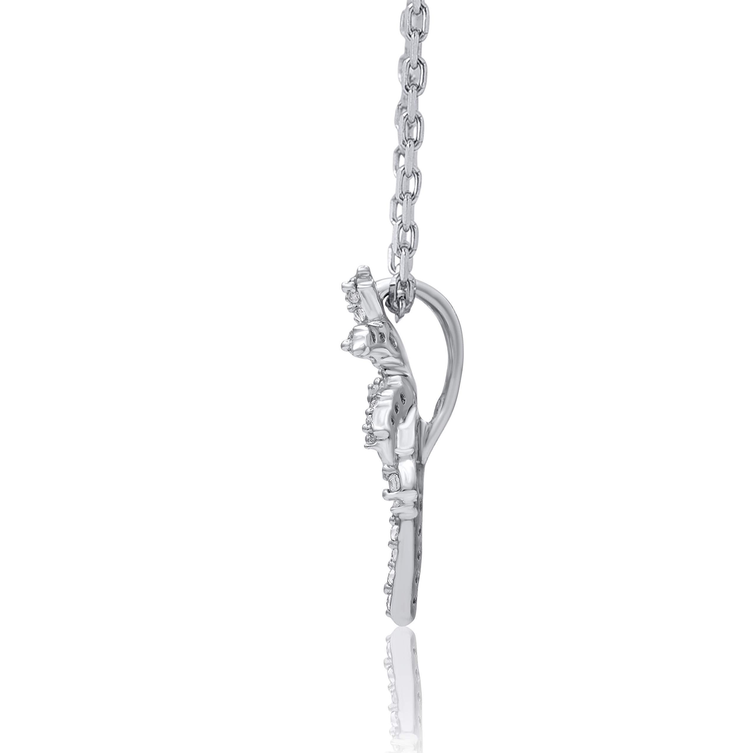 Single Cut TJD 0.08 Carat Natural Round Diamond 14KT White Gold Palm Tree Pendant Necklace For Sale