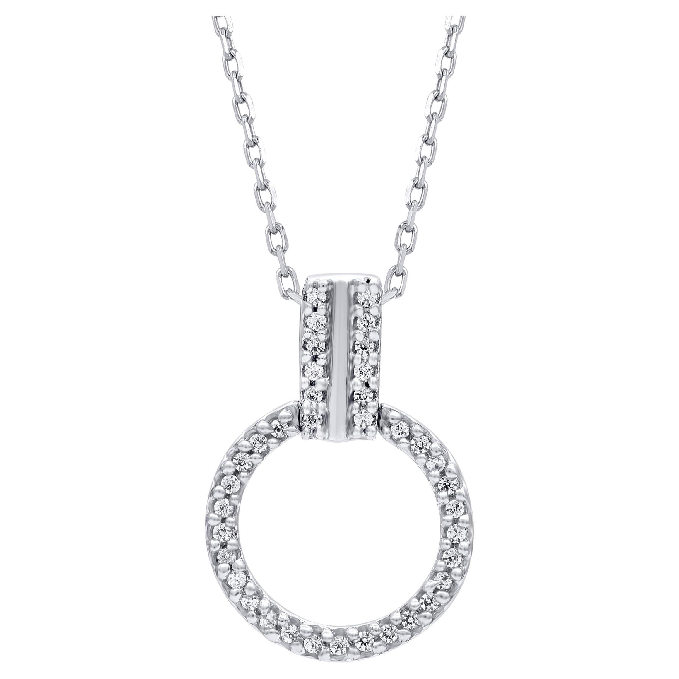 TJD 0.08 Carat Natural Round Diamond Eternity Circle Pendant in 14KT White Gold For Sale