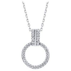 TJD Pendentif cercle d'éternité en or blanc 14KT avec diamant rond naturel de 0,08 carat