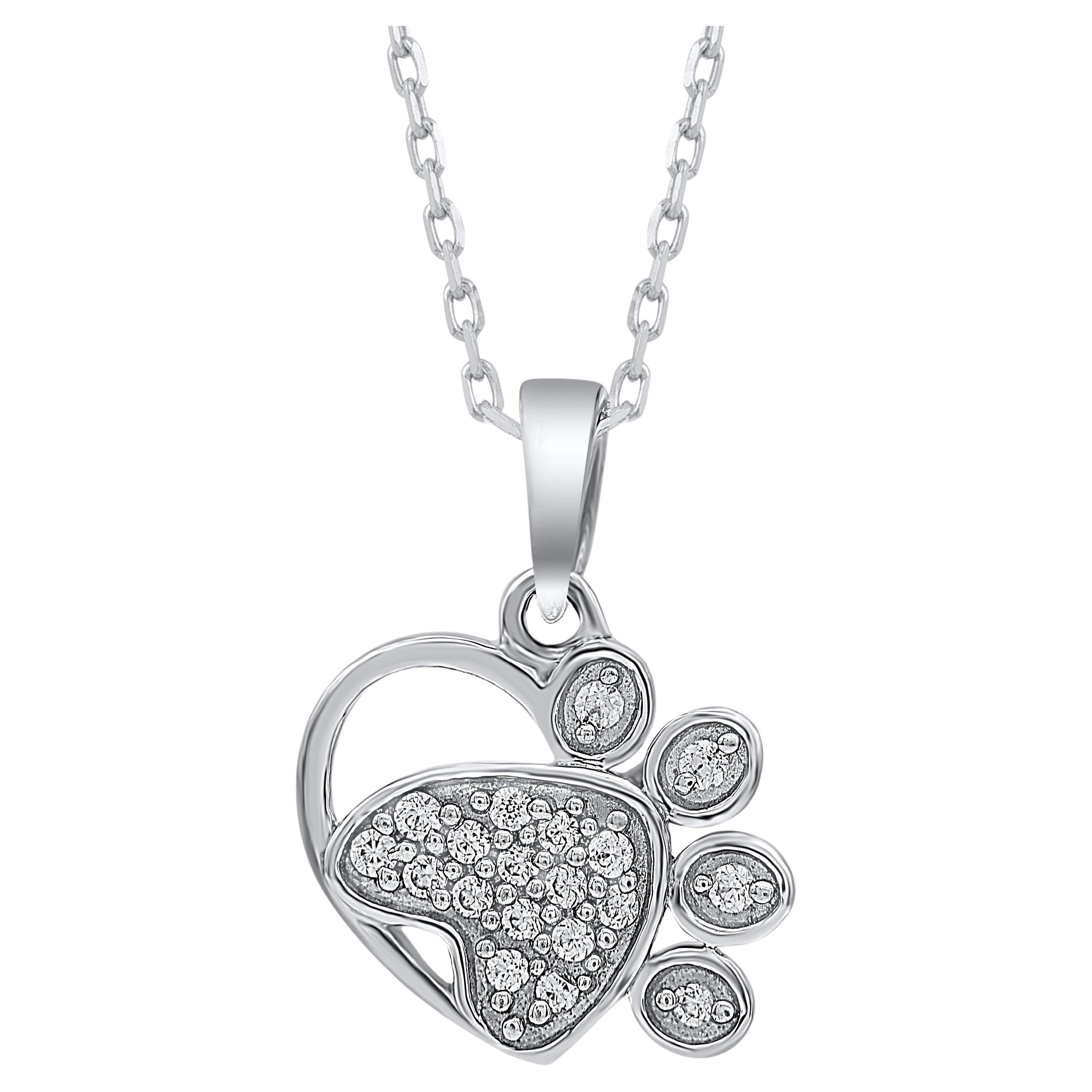 TJD 0.08 Carat Natural White Diamond 14 Karat White Gold Dog Paw Pendant