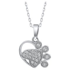 TJD 0.08 Carat Natural White Diamond 14 Karat White Gold Dog Paw Pendant