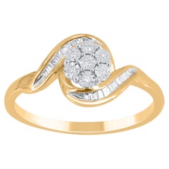 TJD 0.08 Carat Round & Baguette Diamond 14Karat Yellow Gold Bypass Fashion Ring