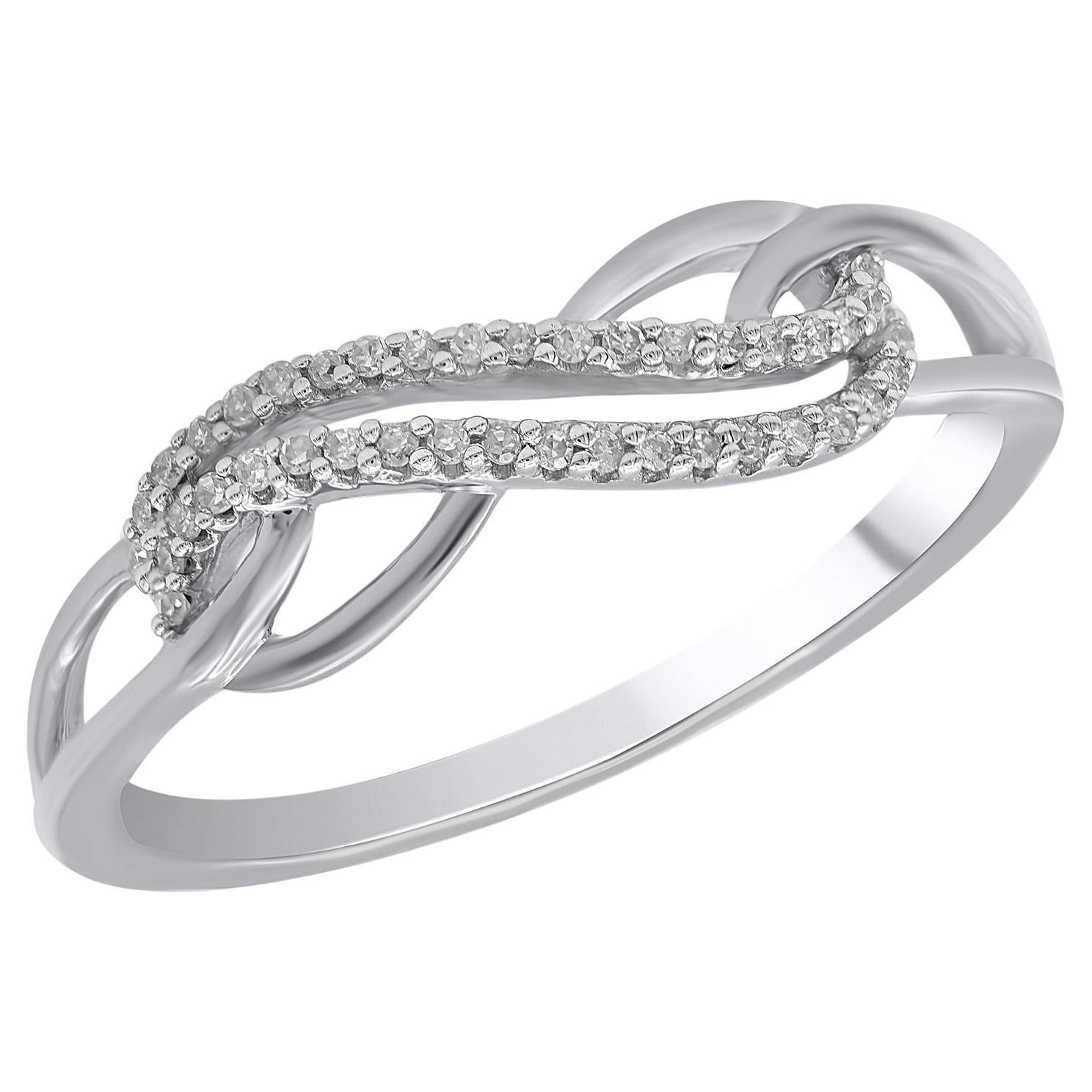 TJD 0.08 Carat Round Diamond 14 Karat White Gold Infinity Band Ring For Sale