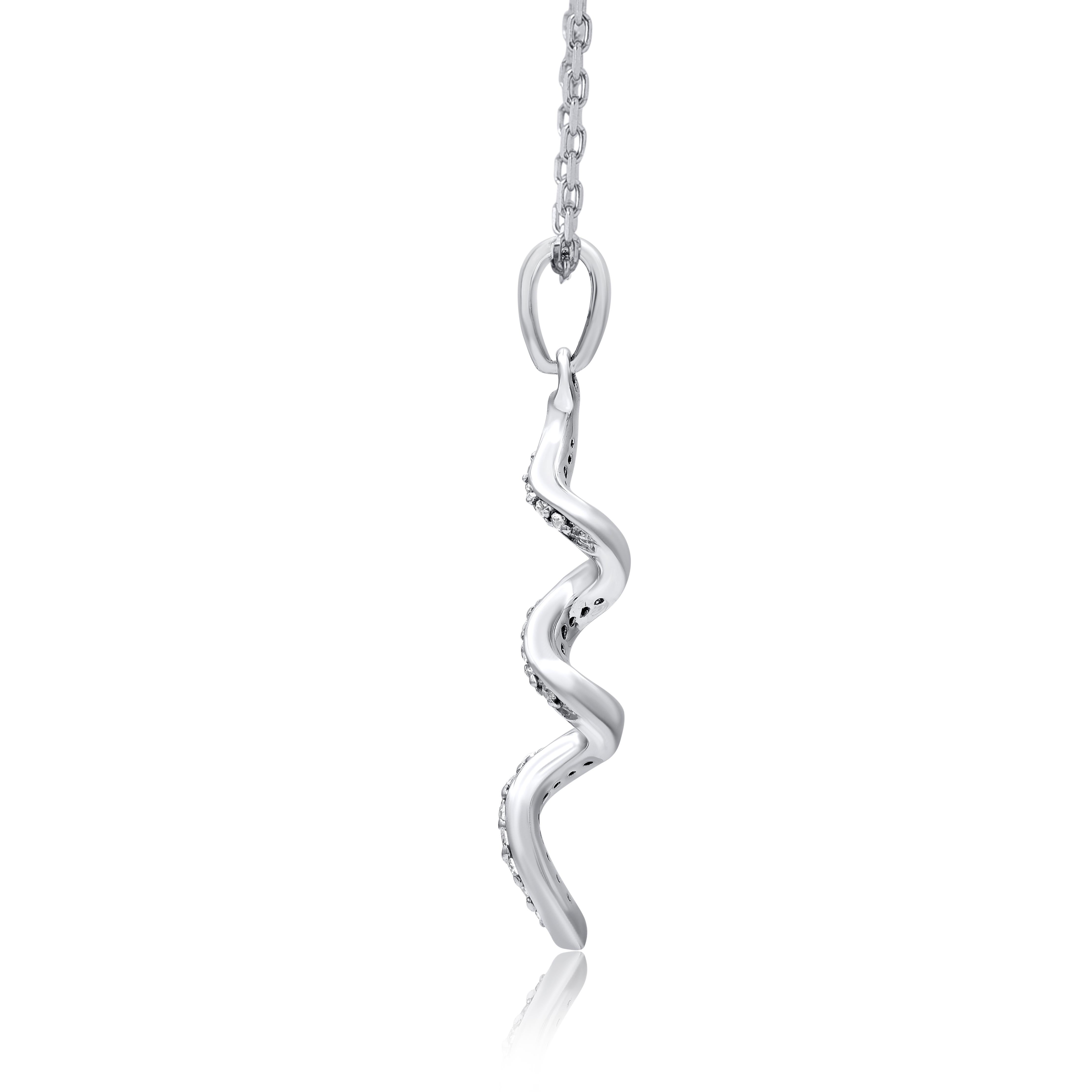 Modern TJD 0.08 Carat Round Diamond 14 Karat White Gold Swirl Pendant with Chain For Sale