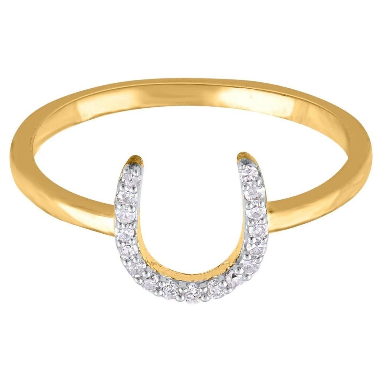TJD 0.08 Carat Round Diamond 14 Karat Yellow Gold Horseshoe Ring For Sale