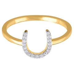 TJD 0.08 Carat Round Diamond 14 Karat Yellow Gold Horseshoe Ring