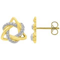 TJD - Boucles d'oreilles nœud d'amour en or jaune 14 carats avec diamant rond de 0,08 carat