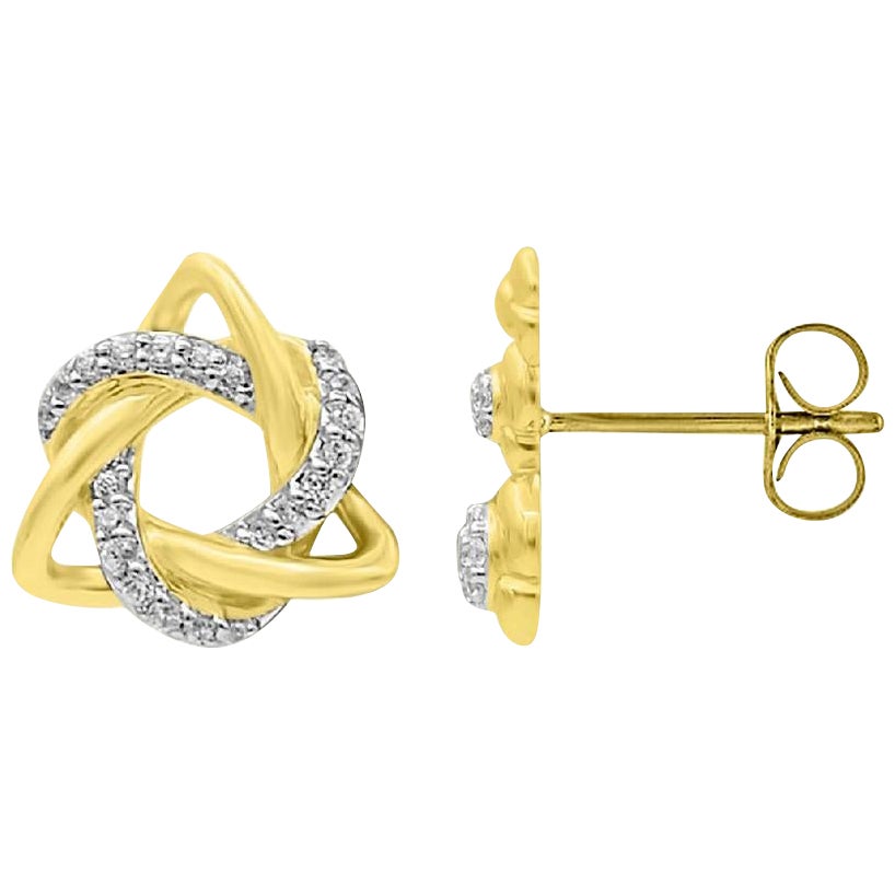 TJD 0.08 Carat Round Diamond 14 Karat Yellow Gold Love Knot Stud Earrings