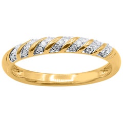 TJD 0.08 Carat Round Diamond 14 Karat Yellow Gold Oblique Style Engagement Band