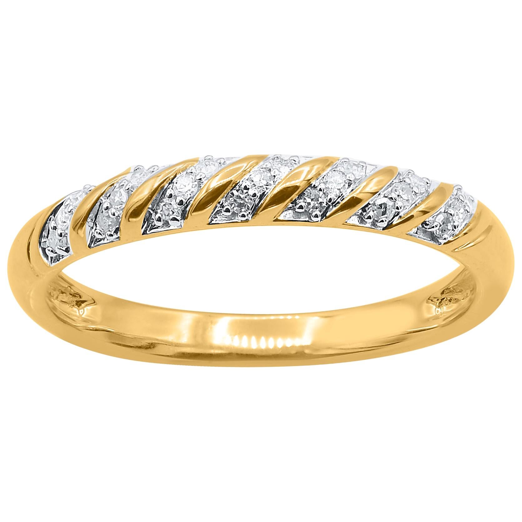 TJD 0,08 Karat runder Diamant 14 Karat Gelbgold Oblique Style Verlobungsring im Angebot