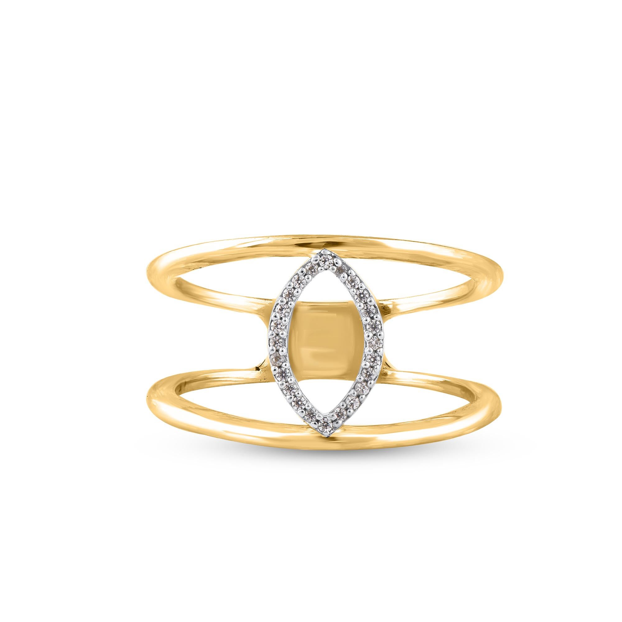 Art Deco TJD 0.08 Carat Round Diamond 14KT Gold Marquise Shape Spilt Shank Band Ring For Sale