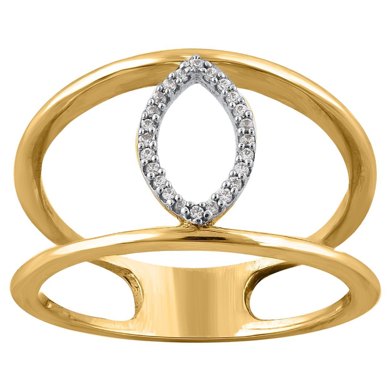 TJD 0.08 Carat Round Diamond 14KT Gold Marquise Shape Spilt Shank Band Ring For Sale